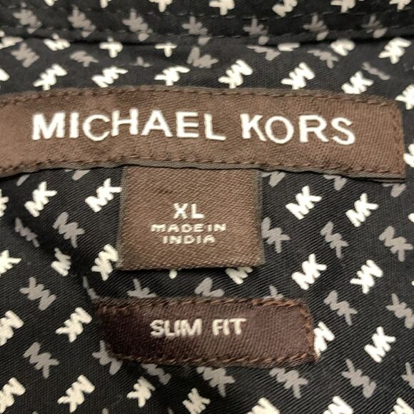 Mens Michael Kors All Over Print Slim Fit Button Down Shortsleeve Casual Shirt - Picture 3 of 8